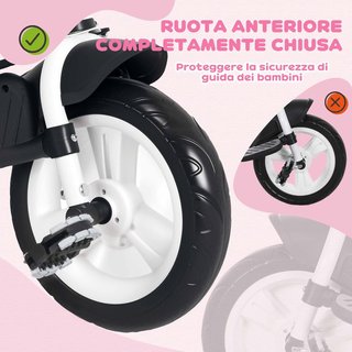 6 en 1 Triciclo para Niños de 1 a 5 Años con Manillar, Toldo Ajustable, Cinturón y Cesta, Paseo Triciclo de Metal y Poliéster, 102X49X102 Cm, Blanco y Rosa