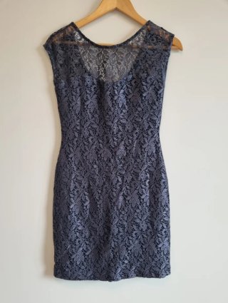 Vestido fiesta encaje gris Blanco Talla S