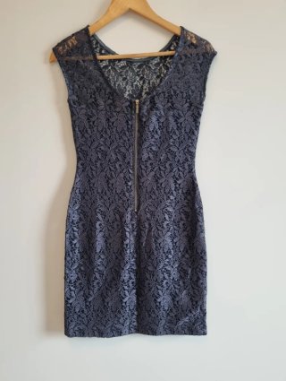 Vestido fiesta encaje gris Blanco Talla S
