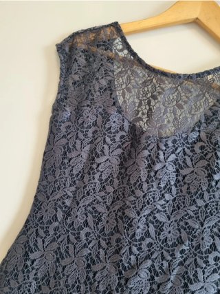Vestido fiesta encaje gris Blanco Talla S