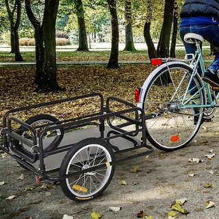 Carrito de Bicicleta Con Paredes Plegables Y Removibles, Gancho Universal Y 2 Catadióptricos, Remolque para Bicicleta de Acero Y PE, 139X71.5X49 Cm, Negro
