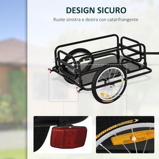 Carrito de Bicicleta Con Paredes Plegables Y Removibles, Gancho Universal Y 2 Catadióptricos, Remolque para Bicicleta de Acero Y PE, 139X71.5X49 Cm, Negro
