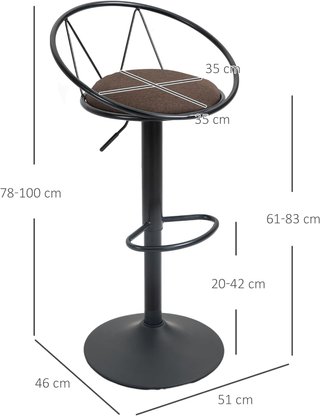 Set de 2 Taburetes de Bar Giratorios, Taburetes de Cocina con Respaldo y Reposapiés de Metal, Altura Ajustable y Asiento Acolchado para Sala de Estar y Cocina, Marrón 51X46X78-100Cm