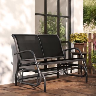 Panca a Dondolo da Giardino per 2 Posti in Metallo e Tessuto a Maglia Traspirante, 120X70X85Cm, Nero