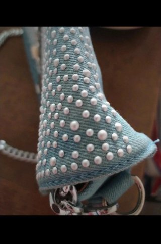 Bolso azul plateado con pedrería