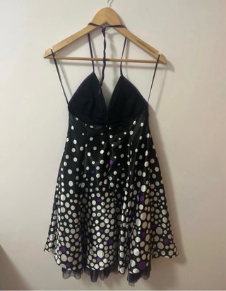 Vestido fiesta lunares negro y morado