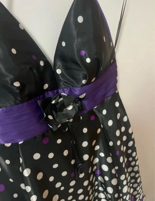 Vestido fiesta lunares negro y morado