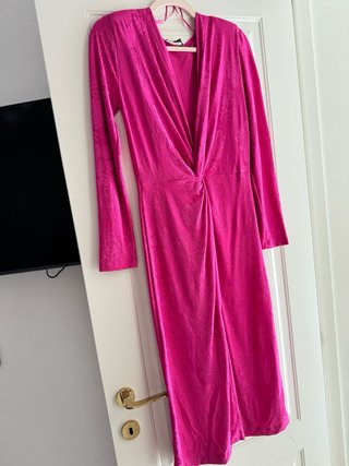Vestito lungo fucsia con stampa floreale