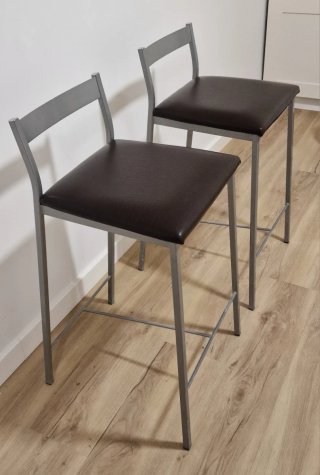 2 Taburetes Altos Cocina Metal Piel Sintética