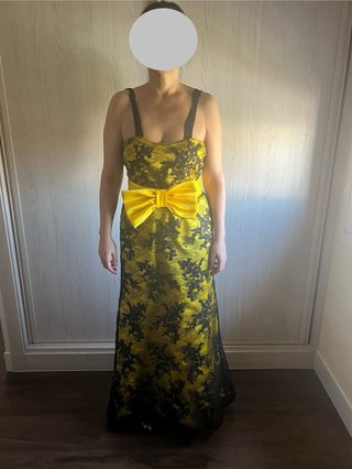 Vestido largo encaje amarillo y negro