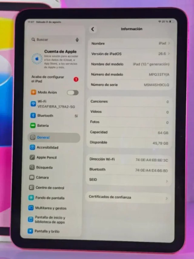 iPad 10ª Gen Rosa - Impecable