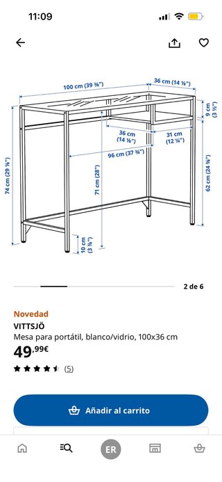 Mesa de cristal y metal Ikea