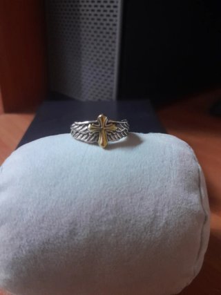 Anello uomo croce ali oro argento
