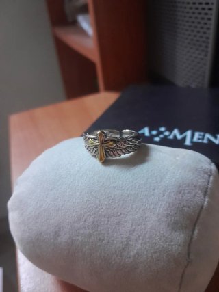 Anello uomo croce ali oro argento