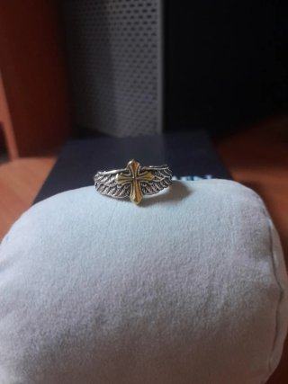 Anello uomo croce ali oro argento