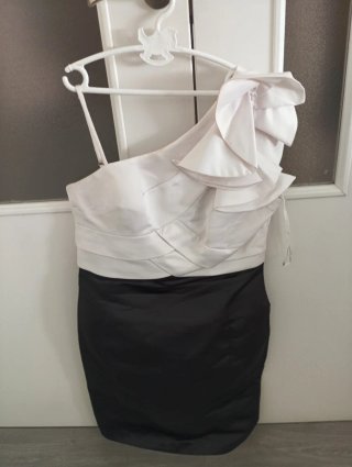 Vestido fiesta mujer blanco y negro