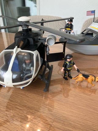 Playmobil  policía Mar Helicóptero Barco y lancha.