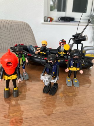 Playmobil  policía Mar Helicóptero Barco y lancha.