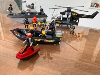 Playmobil  policía Mar Helicóptero Barco y lancha.