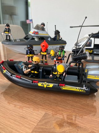 Playmobil  policía Mar Helicóptero Barco y lancha.