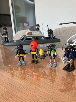 Playmobil  policía Mar Helicóptero Barco y lancha.