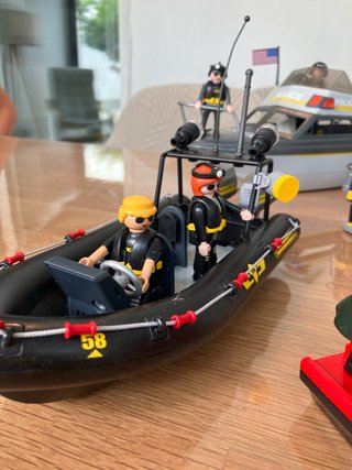 Playmobil  policía Mar Helicóptero Barco y lancha.