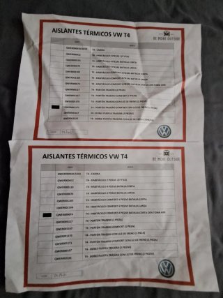 Aislantes Térmicos VW T4 no incluye los 3 delanter