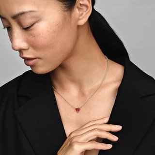 Collar Pandora Corazón Rojo y Plata