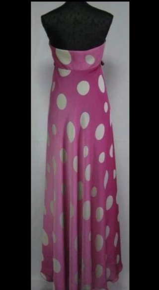 Vestido largo lunares rosa y beige
