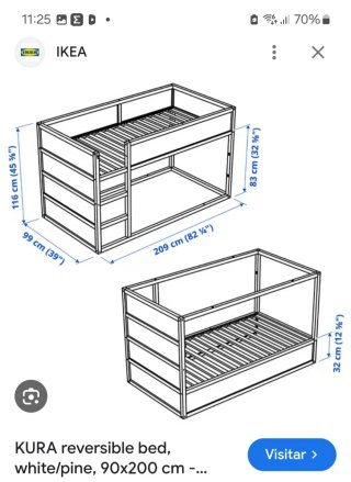 Cama alta reversible con dosel