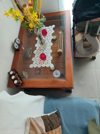 Mesa baja rústica madera y cristal
