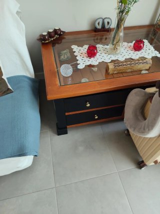Mesa baja rústica madera y cristal