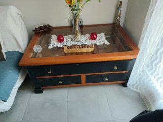 Mesa baja rústica madera y cristal