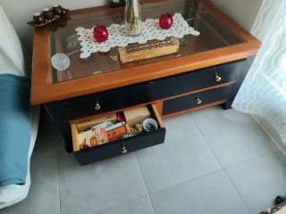 Mesa baja rústica madera y cristal