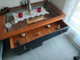 Mesa baja rústica madera y cristal