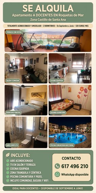 Alquiler apartamento a docentes en Roquetas de Mar
