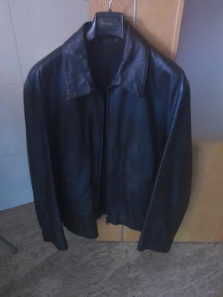 Cazadora Piel Ovina Negra 4 Bolsillos. Largo70