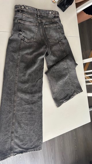 Vaqueros grises anchos mujer