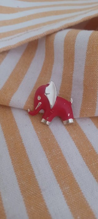 Spilla Elefantino Vintage Rosso Argento