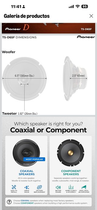 Altavoces Pioneer TS-D65F Coaxial 6.5