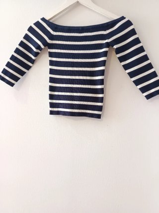Blusa Hombros Descubiertos Rayas Azul/Blanco Talla