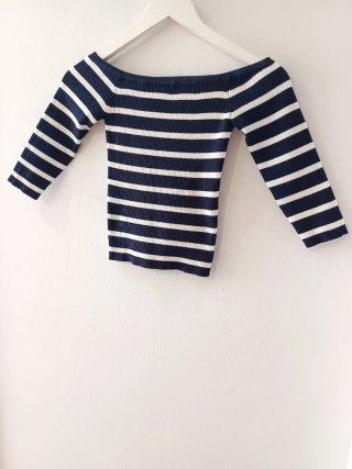 Blusa Hombros Descubiertos Rayas Azul/Blanco Talla