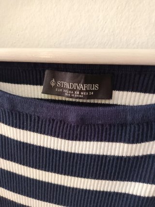 Blusa Hombros Descubiertos Rayas Azul/Blanco Talla