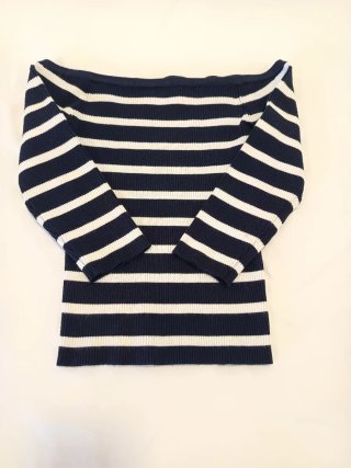Blusa Hombros Descubiertos Rayas Azul/Blanco Talla
