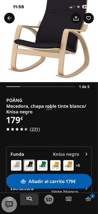 Mecedora IKEA POÄNG Tela Gris y Madera