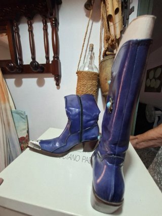 Botas piel Cowboy Mujer Azul con Tachuelas