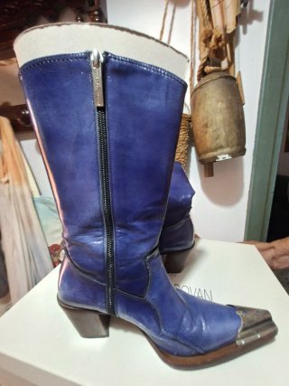 Botas piel Cowboy Mujer Azul con Tachuelas
