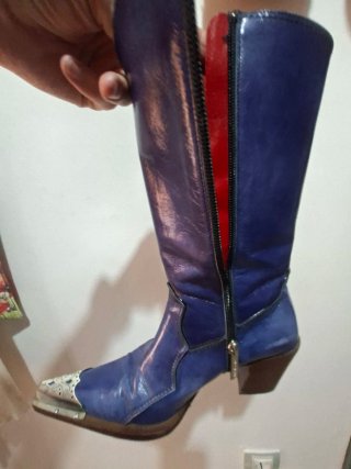 Botas piel Cowboy Mujer Azul con Tachuelas