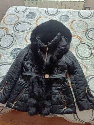Chaquetón Piel y Tela Negro Talla 40