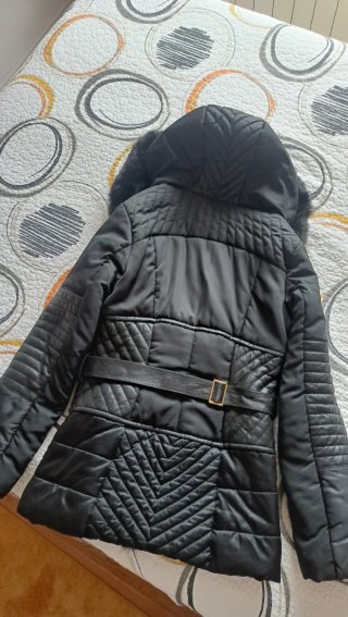 Chaquetón Piel y Tela Negro Talla 40